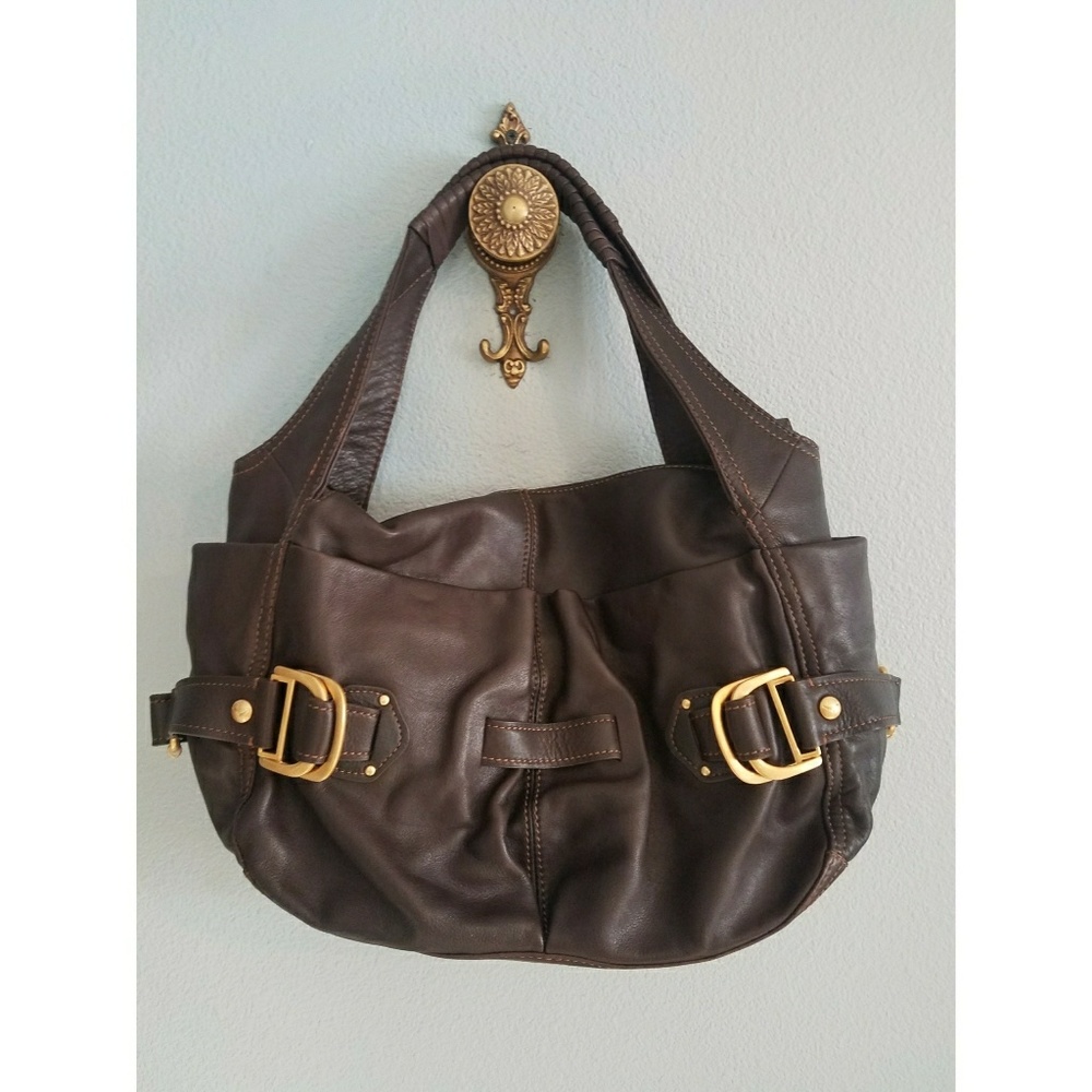 Via Spiga Brown Leather Shoulder Bag with Gold Hardware